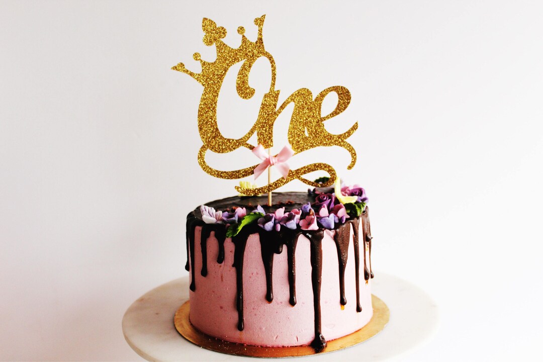 One Crown Gold Glitter Card Cake Topper - Princess Party, Baby Shower ...