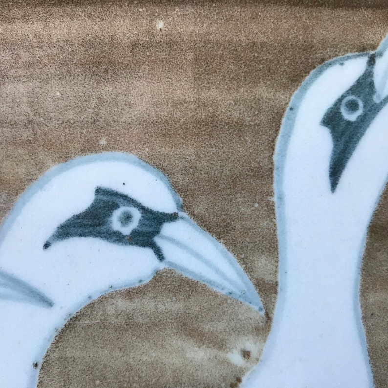 Chris Kroupa Studio Pottery Stoneware Tile Plaque Trivet Three Cranes Washington Pottery