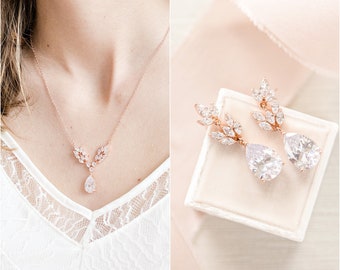 Bridal Jewelry Set Rose Gold | Etsy 