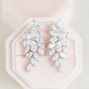 Bridal Earrings Silver Drop Earrings Crystal Wedding Earrings, Rose Gold Wedding Jewelry, Bridal Jewelry, Valentina Bridal Earrings