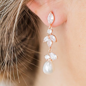Pearl Drop Wedding Earrings Silver Pearl Bridal Earrings, Rose Gold Pearl Drop Wedding Earrings For Brides Pearl Bridal Jewelry, Monaco