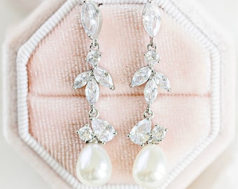 Pearl Drop Bridal Earrings Silver Pearl Wedding Earrings, Rose Gold Pearl Drop Wedding Earrings For Brides Pearl Bridal Jewelry, Monaco