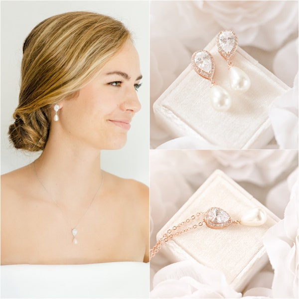 Pearl Bridal Jewelry Set Pearl Jewelry Set, Pearl Bridal Earrings Pearl Bridal Necklace, Pearl Bridesmaid Gift, Bridal Jewelry Set, Kendall