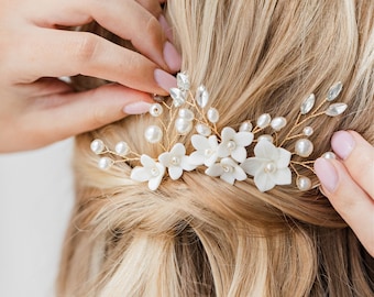 Pearl Bridal Hair Pins, Silver Wedding Hair Pins, Floral Pearl Hair Pins, Gold Hair Pins, Flower Bridal Hair Pins, Hair Pins for Bride, Shae