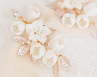 Bridal White Flower Drop Earrings, Crystal Wedding Earrings, Wedding Earrings For Brides, Pearl Bridal Earrings, Wedding Earrings, Calista