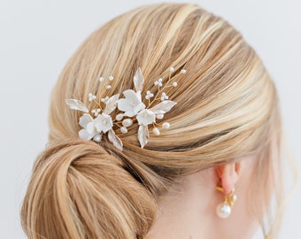 Bridal Pearl Hair Pins, Silver Wedding Hair Pins, Pearl Hair Pins, Gold Hair Pins, Flower Hair Pins, Wedding Hair Piece, Ashlee