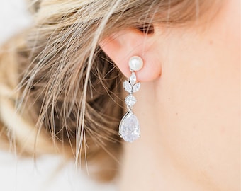 Pearl Drop Bridal Earrings, Silver Pearl Wedding Earrings, Pearl Wedding Jewelry, Pearl Bridesmaid Earrings, Savannah