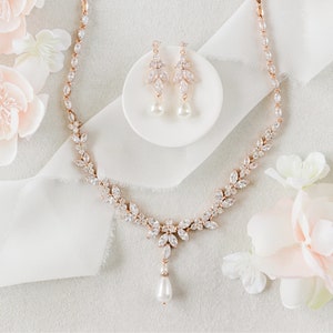 rose gold pearl wedding jewelry set