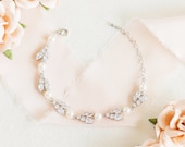 Pearl Wedding Bracelet Silver Pearl Bridal Bracelet, Gold Floral Pearl Bracelet, Pearl Wedding Jewelry Bracelet for Bride, Rose Gold, Dahlia