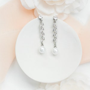 pearl bridal earrings silver