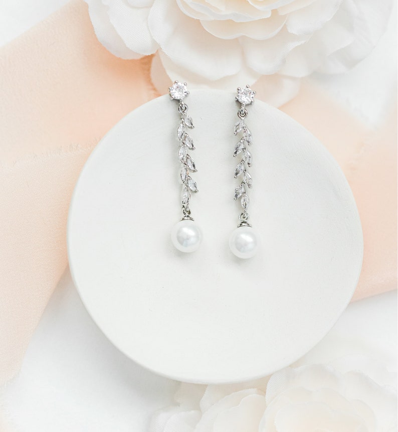 pearl bridal earrings silver