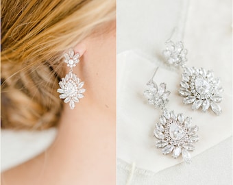 Silver Wedding Earrings Bridal Jewelry Rose Gold Wedding Earrings Drop Bridal Earrings Wedding Jewelry Silver Bridal Earrings, Penelope