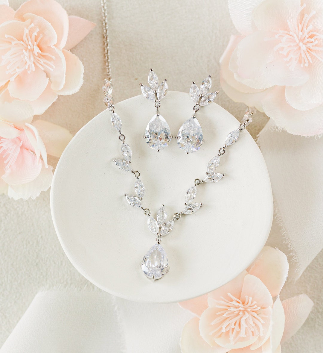 Silver Wedding Jewelry Set Bridal Jewelry Set Wedding Necklace Set Wedding Accessories Silver Jewelry Set Bridal Earrings Adelle Etsy