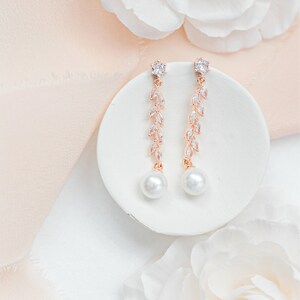 pearl bridal earrings rose gold