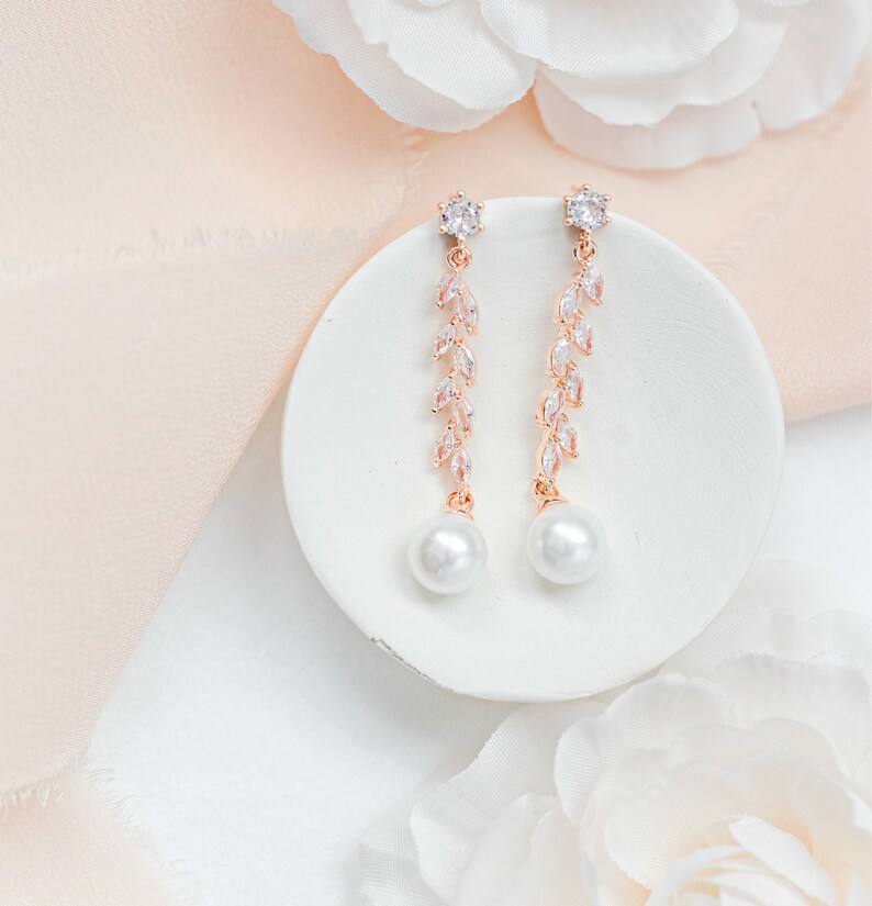 pearl bridal earrings rose gold