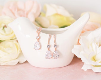 Rose Gold Wedding Jewelry Set Bridal Jewelry Set Teardrop Wedding Earrings, Wedding Necklace, Bridal Earrings, Rose Gold Earrings, Tinsley