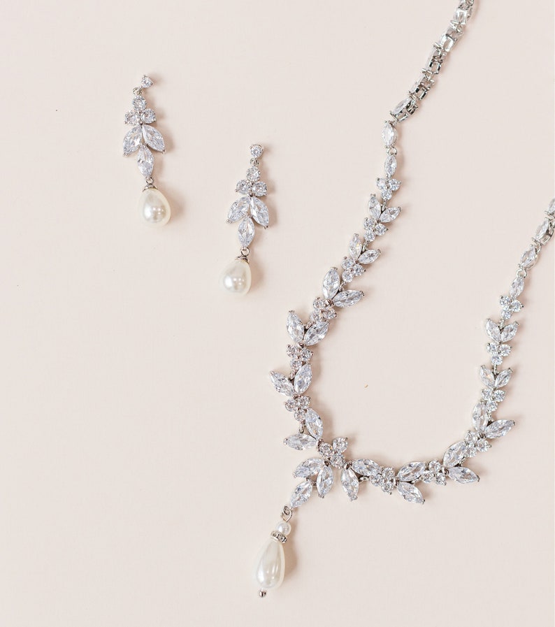 silver pearl wedding jewelry set