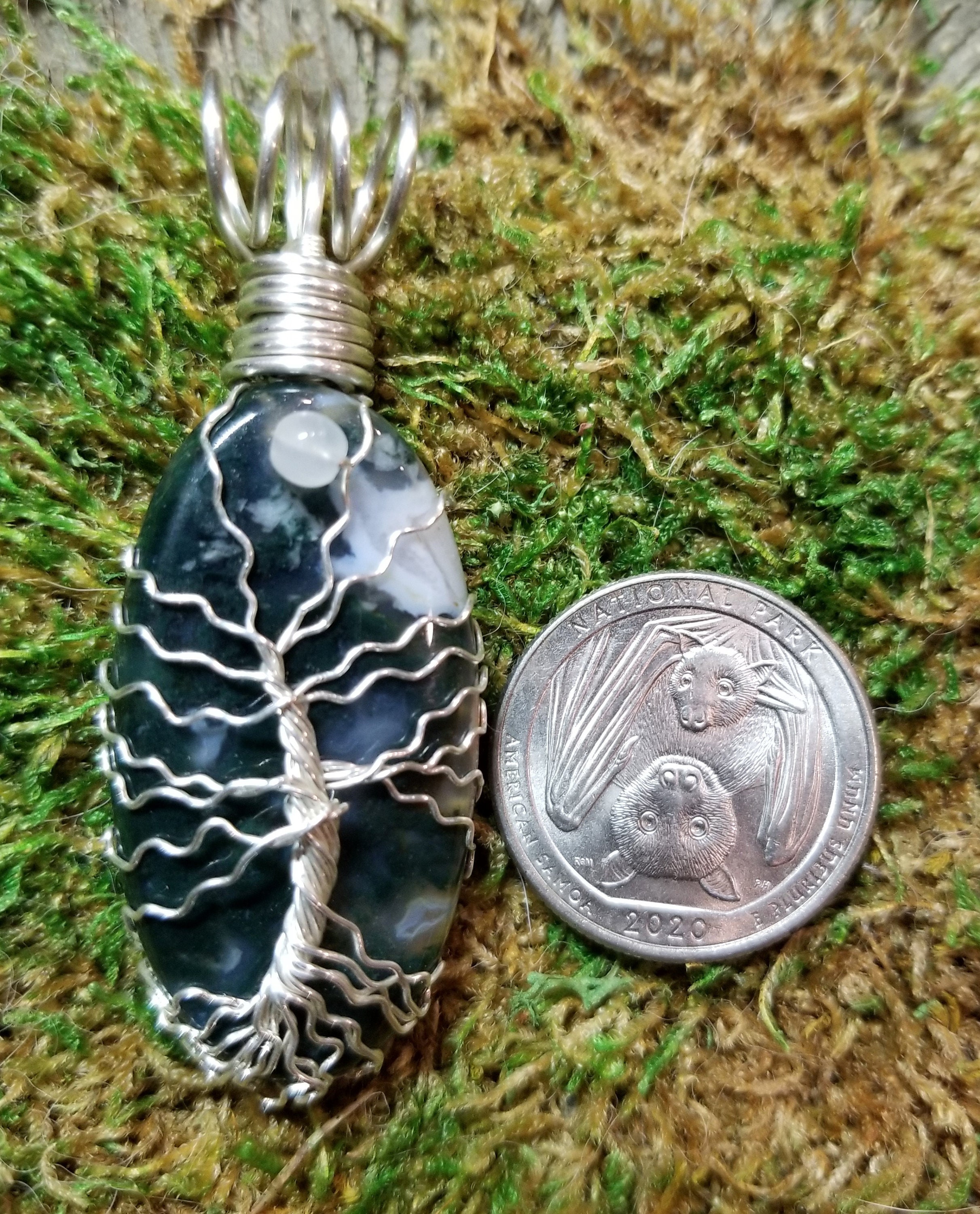 Moss Agate Tree of Life Pendant with Sterling Silver Filled | Etsy