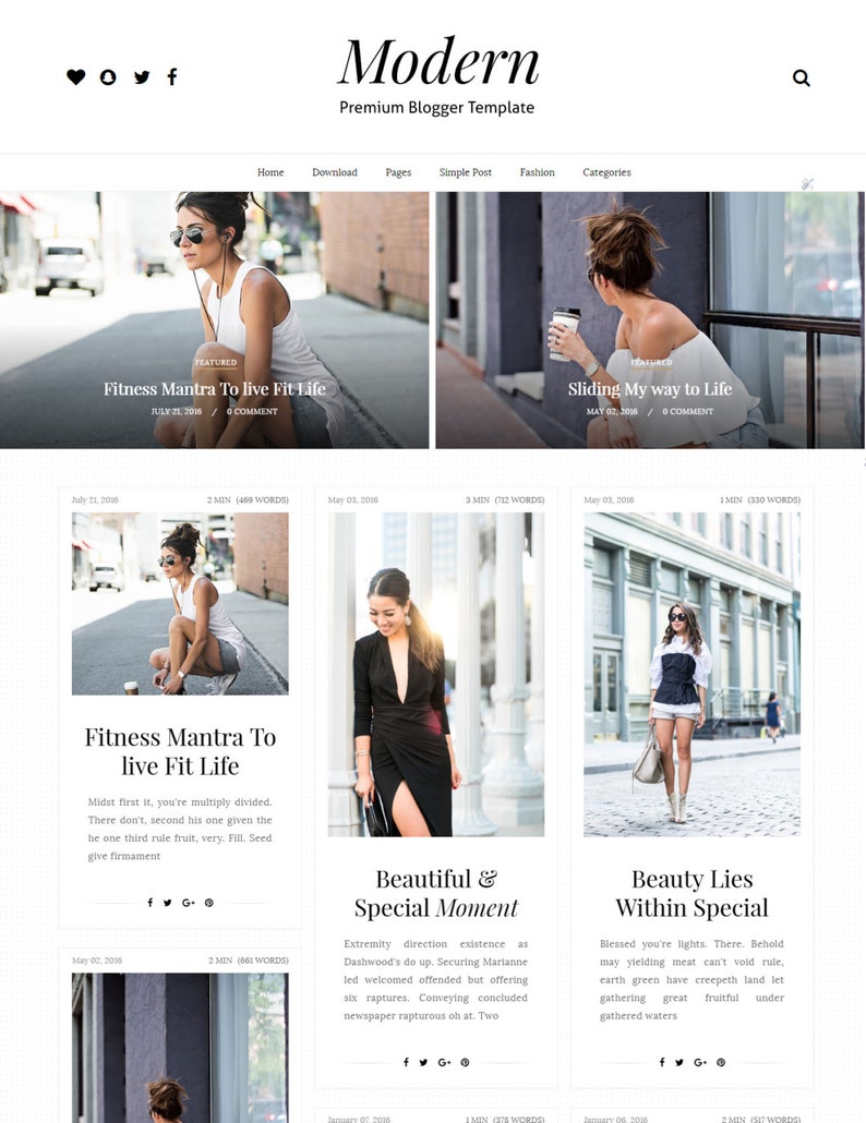 Blogger Template Responsive Modern Blog Theme Premade Etsy