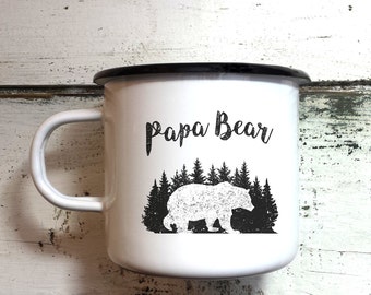 PAPA BEAR MUG - Enamel Mug, Papa Mug, Father Mug, Dad Mug, Daddy Mug, Hand Lettered Mug, Calligraphy Mug, Personalized mug, Custom Mug
