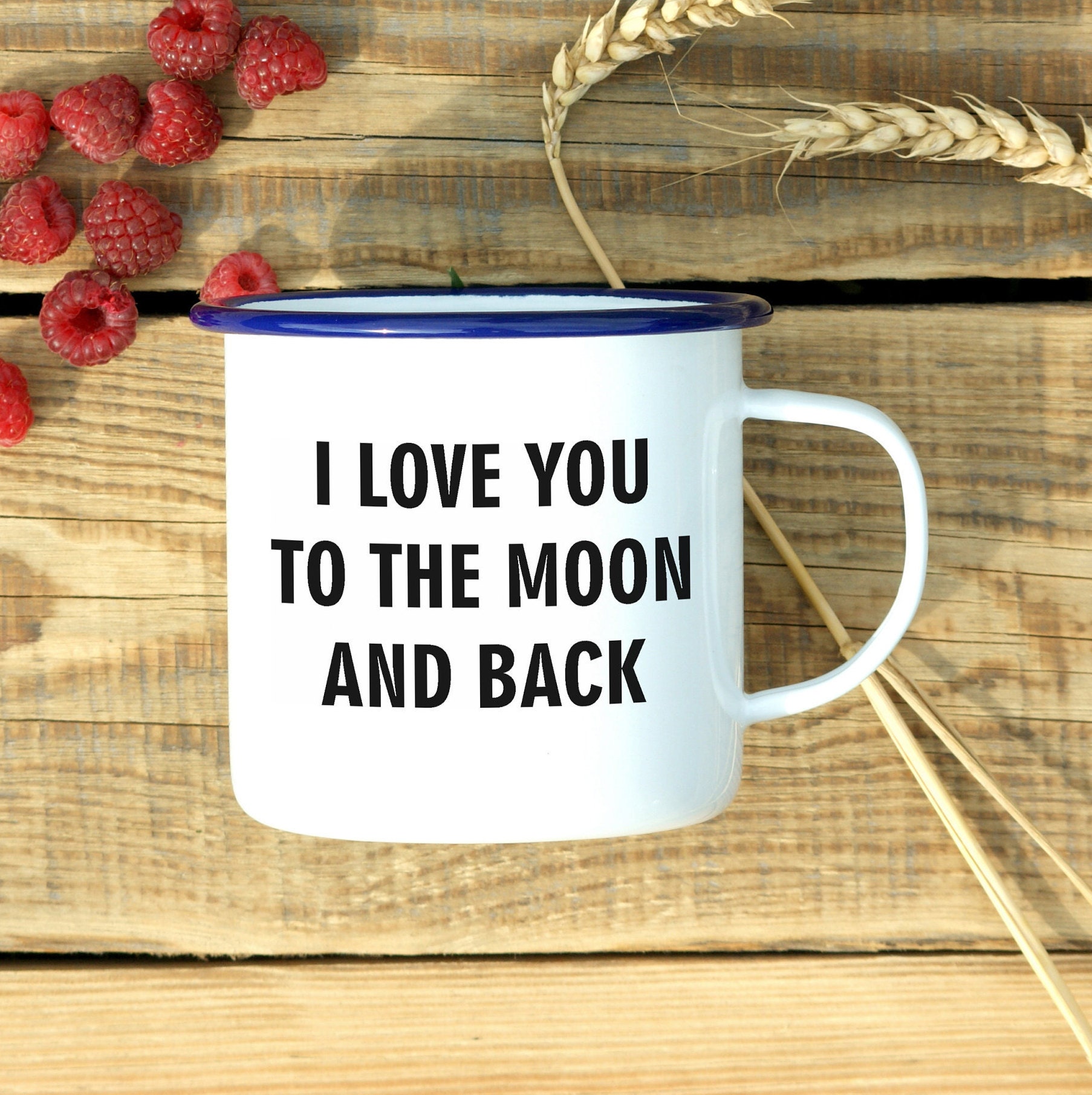 I Love You To The Moon & Back - Tasse en Émail Personnalisée, Tasse de Café, Feu Camp, Camping