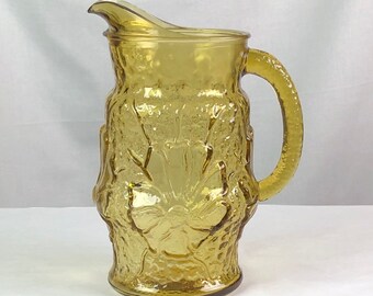 Vintage Honey Gold &quot;Rain Flower&quot; Pitcher by Anchor Hocking