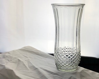 Vintage Glass Vase, Ribbed with Diamond Point