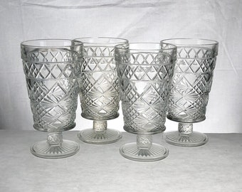 Hazel Atlas &quot;Gothic&quot; Footed Tumblers | Set of Four | Mid Century Modern | 10 oz