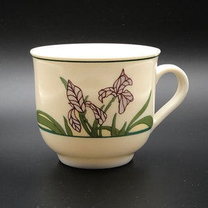 Arcopal France Milk Glass Coffee Mugs with Purple Lily Pattern | Set of Four