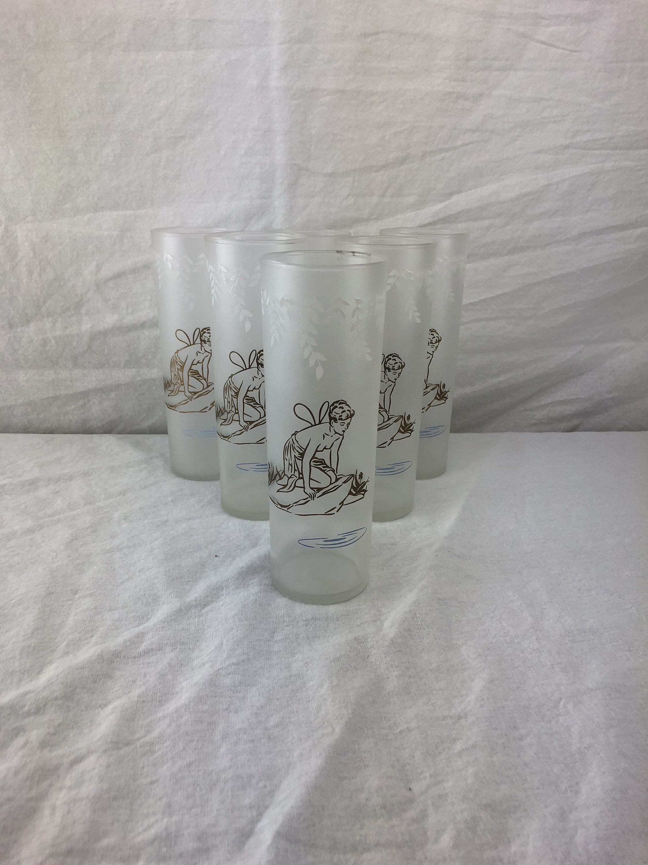 Vintage Tom Collins Glasses by Libbey Gold Nymph on Rock Etsy UK