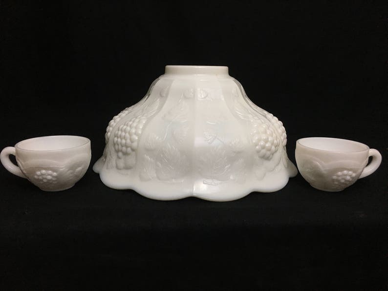 FREE SHIPPING Opaque Milk Glass Punch Bowl Set McKee Etsy