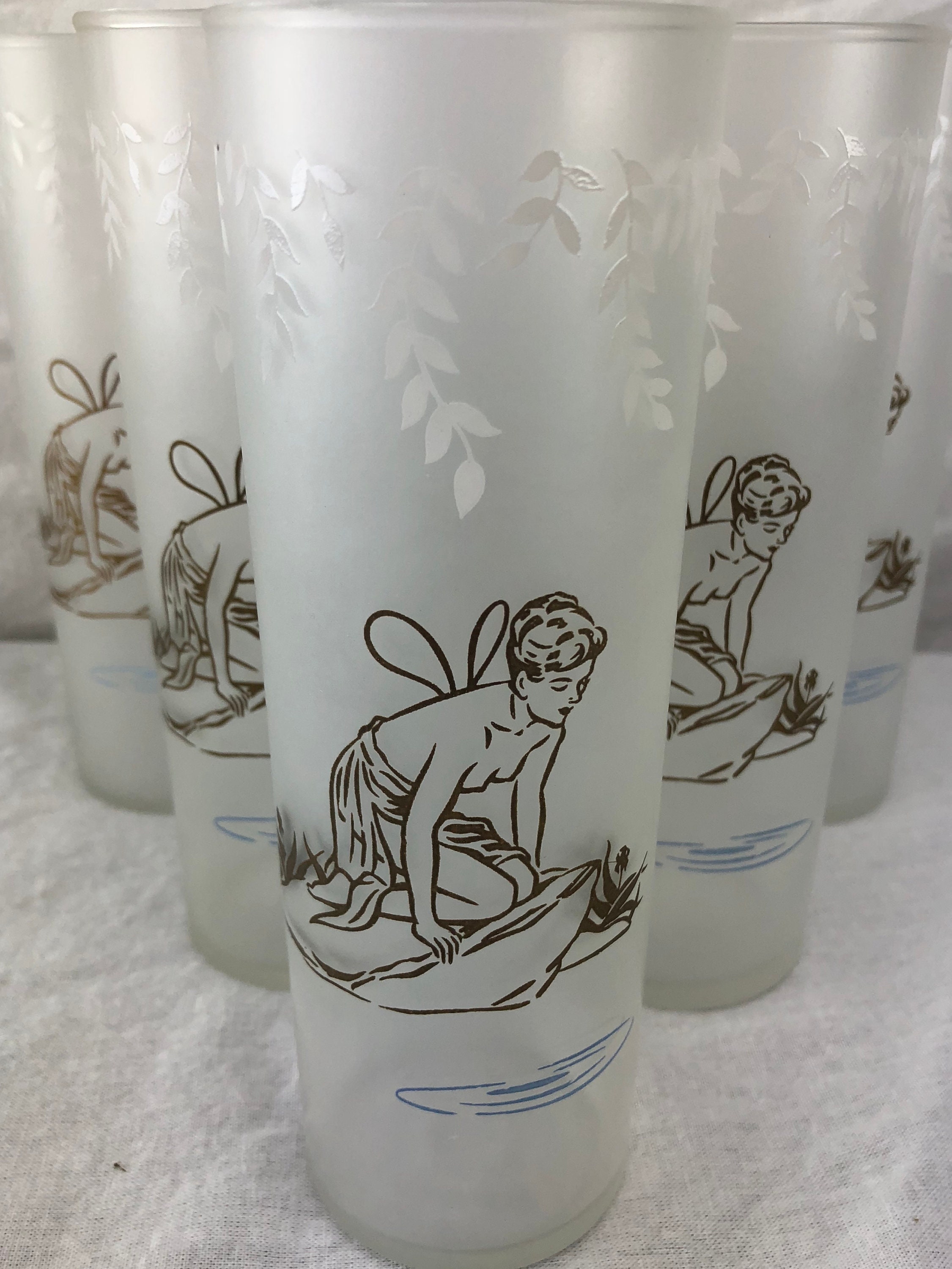 Vintage Tom Collins Glasses by Libbey Gold Nymph on Rock Etsy UK