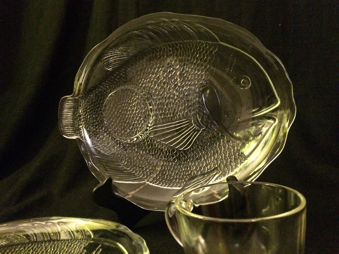 Vintage Glass Snack Trays with Cups Set of 2 Fishy Fishy Etsy