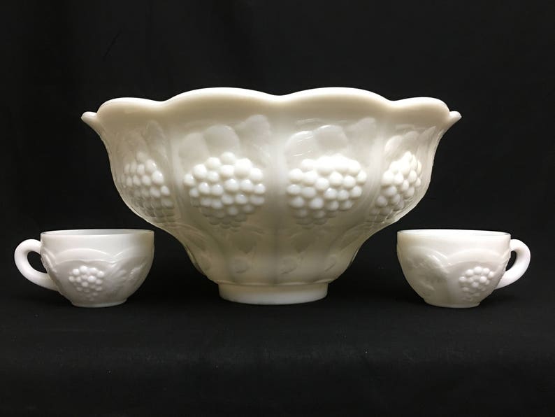 Opaque Milk Glass Punch Bowl Set Mckee Westmoreland Etsy