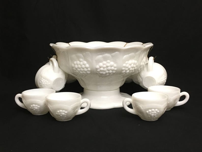Opaque Milk Glass Punch Bowl Set Mckee Westmoreland Etsy