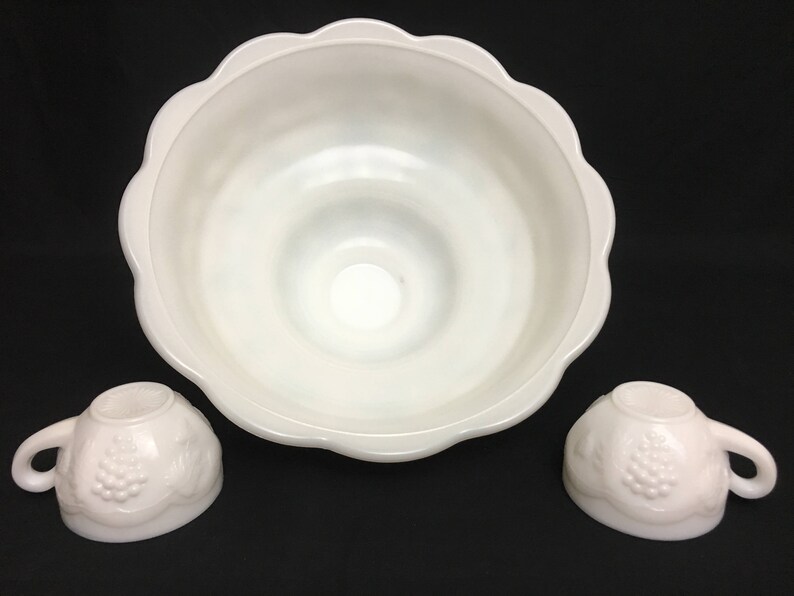 Opaque Milk Glass Punch Bowl Set Mckee Westmoreland Etsy