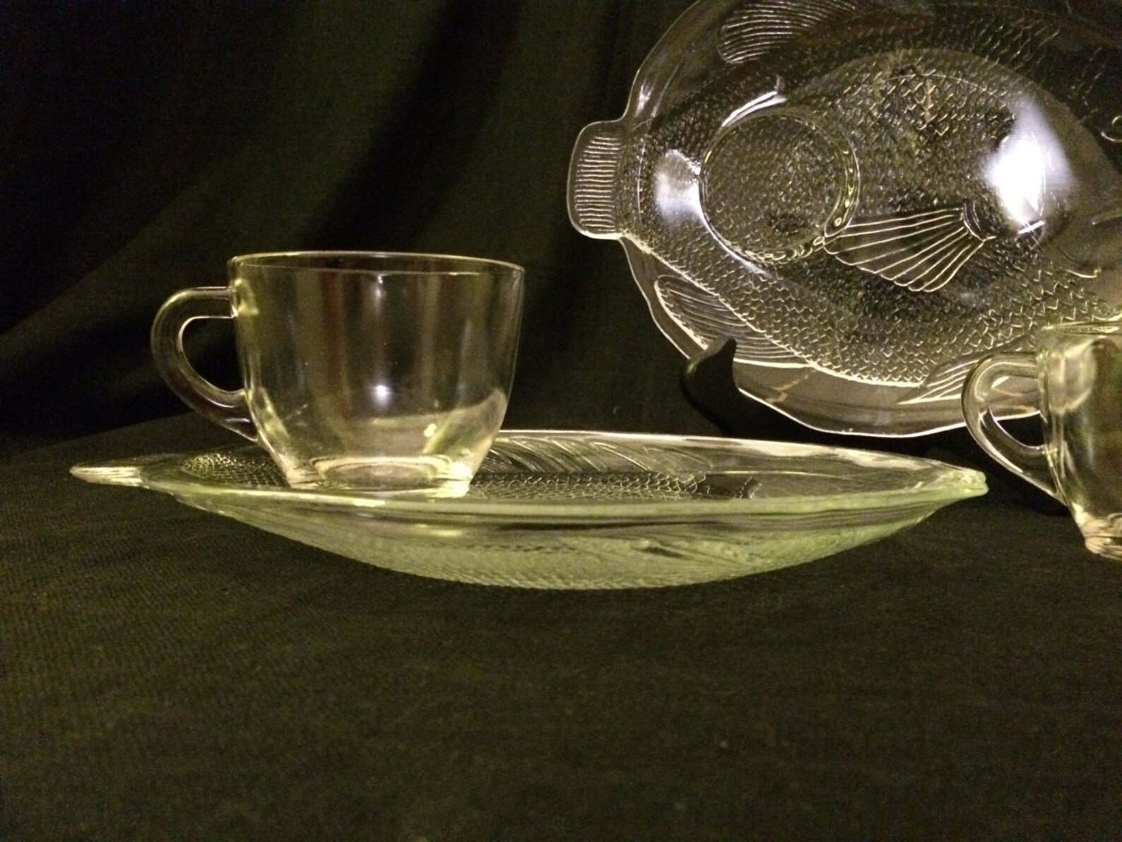 Vintage Glass Snack Trays with Cups Set of 2 Fishy Fishy Etsy