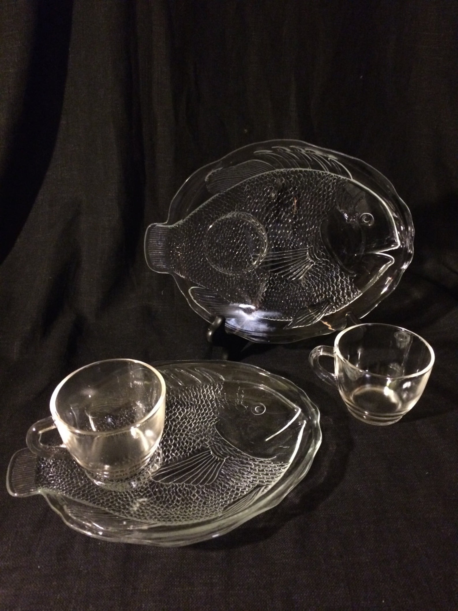 Vintage Glass Snack Trays with Cups Set of 2 Fishy Fishy Etsy