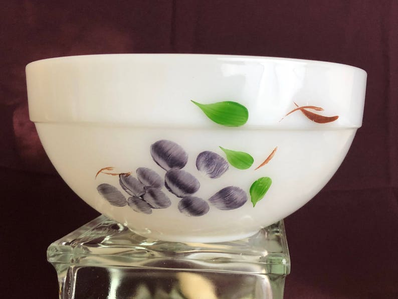 | Hand-Painted BONUS Small Casserole Dish Fire-King by Anchor Hocking Fruit Colonial by Gay Fad Milk Glass Mixing Bowl
