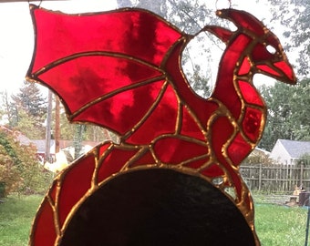 Stained Glass Dragon Scrying Black Mirror