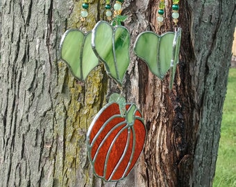 Stained glass Orange Pumpkin windchime mobile