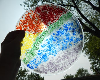 Abstract rainbow colors fused glass plate