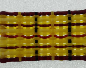 Scottish tartan style plaid Small woven fused glass platex