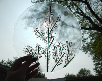 Floral heather stained glass tac fused plates