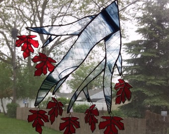 Maple Leaves on Branches stained glass art