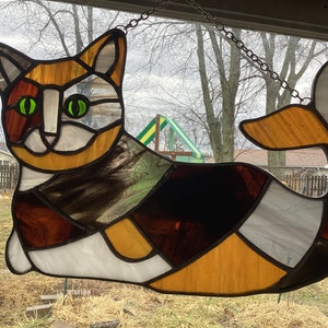 Cat Fish Purrmaid stained glass panel
