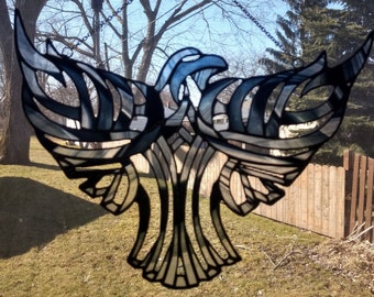 Tribal Tattoo Raven Dark Pheonix stained glass panel