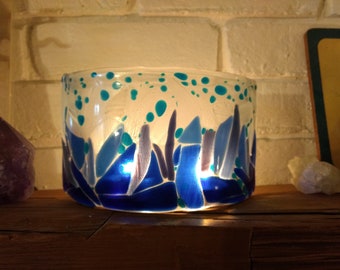 Tea light sconce candle shield fused glass