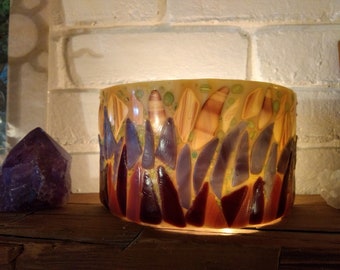 Tea light sconce candle shield fused and slumped glass