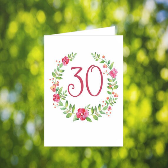 Hubsche 30 Geburtstagskarte Download Blume Kranz Geburtstag Etsy
